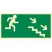 Znak "Kierunek do wyjścia drogi ewakuacyjnej schodami w dół w prawo"