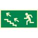 Znak "Kierunek do wyjścia drogi ewakuacyjnej schodami w górę w lewo"