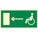 Znak "Kierunek do wyjścia drogi ewakuacyjnej dla niepełnosprawnych w lewo"
