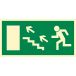 Znak "Kierunek do wyjścia drogi ewakuacyjnej schodami w górę w lewo (znak uzupełniający)"