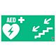 Znak informacyjny "Defibrylator AED schodami w dół w lewo" 300x150 mm, płyta 1 mm, fotolum.