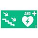 Znak informacyjny "Defibrylator AED schodami w dół w prawo" 300x150 mm, płyta 1 mm, fotolum.