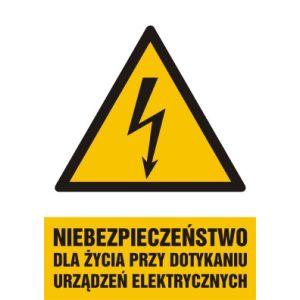 Znak "Niebezpieczeństwo dla życia przy dotykaniu urządzeń elektrycznych"