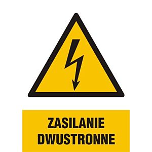 Znak HA017 - "Zasilanie dwustronne" - 15x22,5cm; płyta 1mm