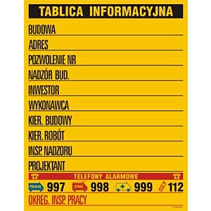 Tablica OA088 - "Tablica budowlana informacyjna (kolorowa)" - 70x90cm; płyta 0,6mm