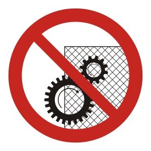 Znak GB025 - "Zakaz zdejmowania osłon podczas pracy urządzenia" - 10x10cm; folia