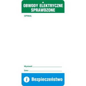 RG102 JP HN - Zawieszka "Obwody elektryczne sprawdzone" - opak. 10 szt.