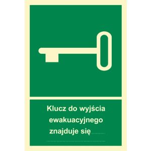 Znak AB001 - "Klucz do wyjścia ewakuacyjnego znajduje się…" - 10x14,8cm; płyta TD fotolum.