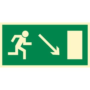 AC014 BF PS - Znak "Kierunek do wyjścia drogi ewakuacyjnej w dół w prawo (znak uzupełniający)"