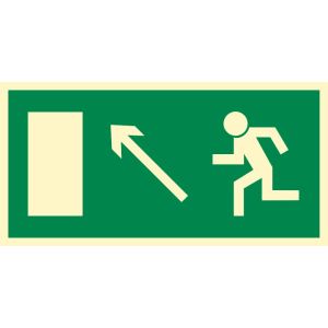 AC017 BF FE - Znak "Kierunek do wyjścia drogi ewakuacyjnej w górę w lewo (znak uzupełniający)"
