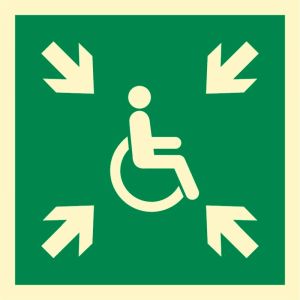Znak ''Miejsce zbiórki do ewakuacji dla osób niepełnosprawnych''