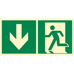 Znak ''Kierunek do wyjścia ewakuacyjnego w dół lewostronny''