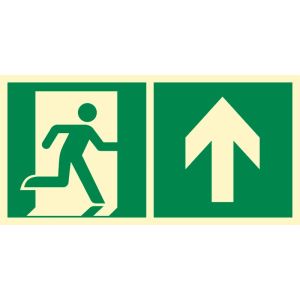 Znak - ''Kierunek do wyjścia ewakuacyjnego w górę prawostronny"