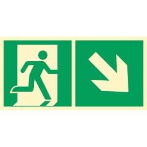 Znak - ''Kierunek do wyjścia ewakuacyjnego w dół w prawo"