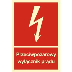 Znak BB012 - "Przeciwpożarowy wyłącznik prądu" - 15x22,2cm; płyta TD fotolum.