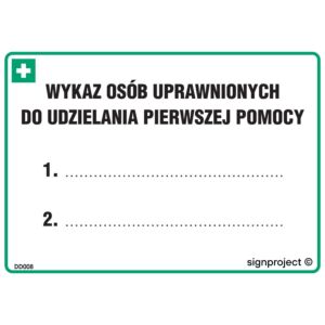 Wykaz osób uprawnionych do udzielania pierwszej pomocy - DD008