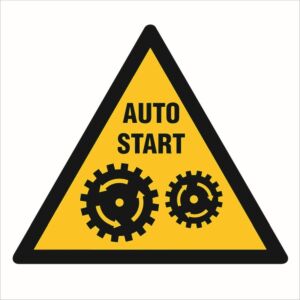 Znak GE006 - "Uruchamia się automatycznie" - 10x10cm; folia