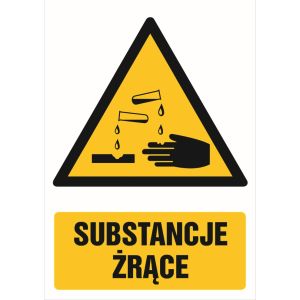 Znak GF009 - "Substancje żrące" - 10x15cm; płyta 1mm