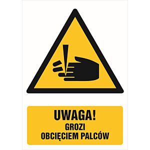 Znak GF033 - "Uwaga! Grozi obcięciem palców" - 10x15cm; płyta 1mm