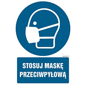 Znak GL018 - "Stosuj maskę przeciwpyłową" - 10x15cm; płyta 1mm