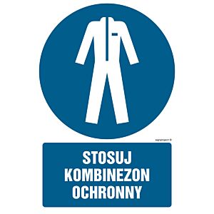 Znak GL021 - "Stosuj kombinezon ochronny" - 30x45cm; płyta 1mm