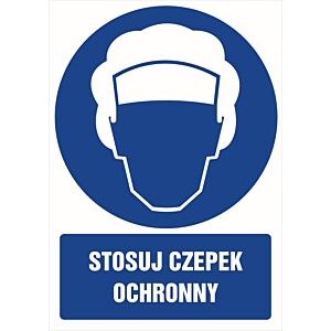 Znak GL025 - "Stosuj czepek ochronny" - 30x45cm; płyta 1mm