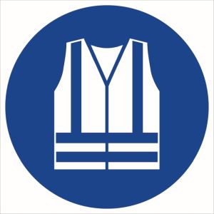 Znak "Nakaz stosowania kamizelki odblaskowej" 