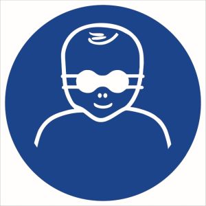 Znak ''Nakaz ochrony oczu dzieci nieprzejrzystymi okularami ochronnymi