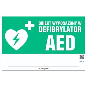 Znak informacyjny "Obiekt wyposażony w defibrylator AED"