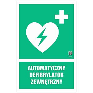 Znak informacyjny "Automatyczny defibrylator zewnętrzny" 100x150 mm, płyta 1 mm