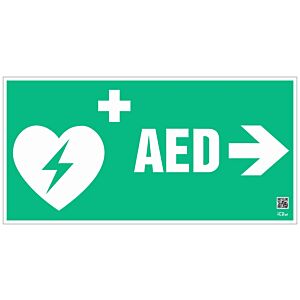 Znak informacyjny "Defibrylator AED w lewo" 400x200 mm, płyta 1 mm