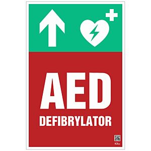Znak informacyjny "Defibrylator AED w górę" 200x300 mm, płyta 1 mm
