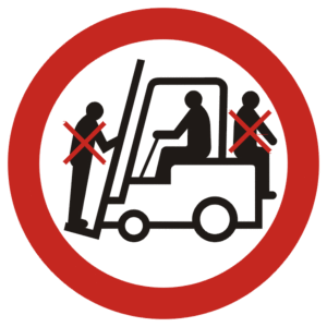 Znak GB002 - "Zakaz przewozu osób na urządzeniach transportowych" - 10x10cm; płyta 1mm