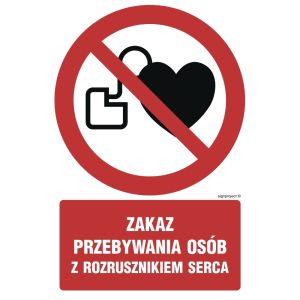 GC039 BK FN - Znak "Zakaz przebywania osób z rozrusznikiem serca"