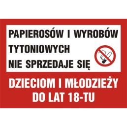 ND041 DZ PN - Znak "Papierosów i wyrobów tytoniowych nie sprzedaje się dzieciom i młodzieży do lat 18-tu"