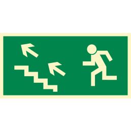 AA006 BF FE - Znak "Kierunek do wyjścia drogi ewakuacyjnej schodami w górę w lewo"