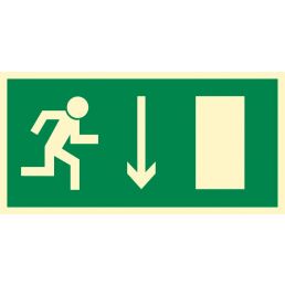 Znak "Kierunek do wyjścia drogi ewakuacyjnej w dół (znak uzupełniający)"