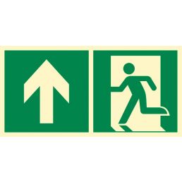 Znak ''Kierunek do wyjścia ewakuacyjnego w górę lewostronny''