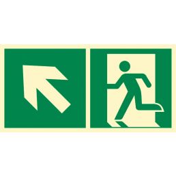Znak ''Kierunek do wyjścia ewakuacyjnego w górę w lewo''