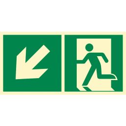 Znak ''Kierunek do wyjścia ewakuacyjnego w dół w lewo''