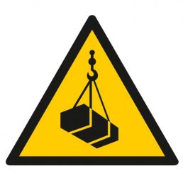 Znak "Ostrzeżenie przed wiszącym ciężarem (wiszącymi przedmiotami)"