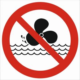 Znak "Zakaz używania silników spalinowych do łodzi"