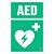 Znak informacyjny "AED" 100x150 mm, spieniona płyta 3 mm