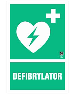 Znak informacyjny "Defibrylator" 100x150 mm, płyta 1 mm, fotolum.