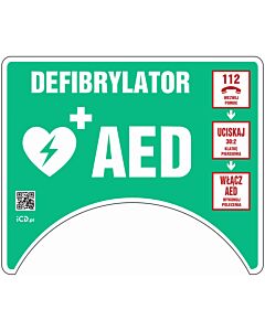 Znak informacyjny "Defibrylator AED" do ROTAID 475x397 mm, płyta 1 mm, fotolum.