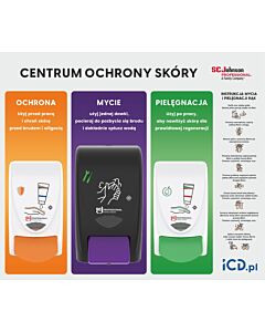 Tablica centrum ochrony skóry SC Johnson z 3 dozownikami