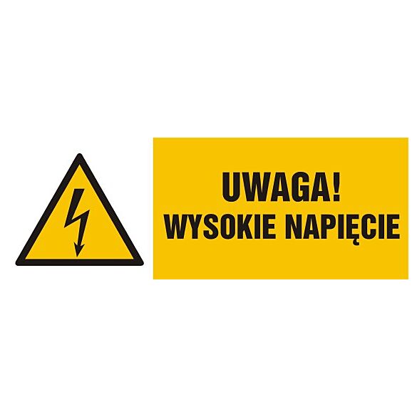 Znak HB016 - "Uwaga wysokie napięcie" - 15x5cm; folia