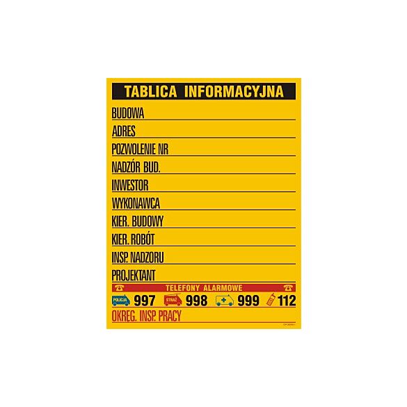 Tablica OA088 - "Tablica budowlana informacyjna (kolorowa)" - 70x90cm; płyta 0,6mm