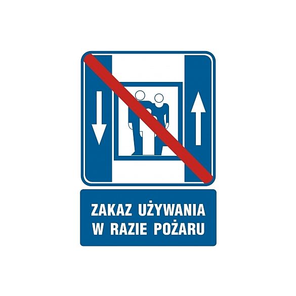 Piktogram RB500 - "Zakaz używania dźwigu osobowego w czasie pożaru" - 15x22,5cm; folia