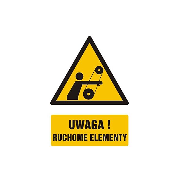 Znak GF060 - "Uwaga! Ruchome elementy" - 15x22,5cm; płyta 1mm